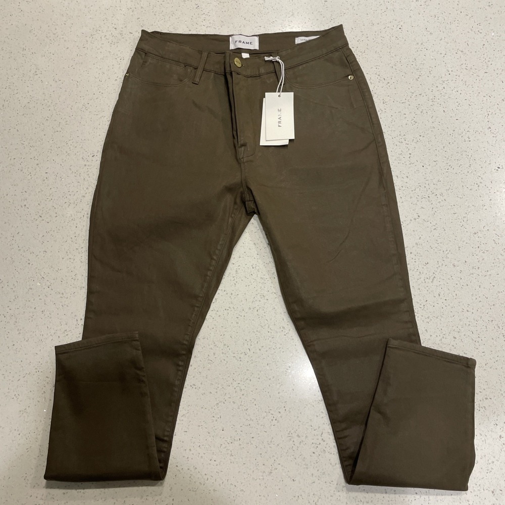 FRAME Jeans Womens 30 Olive Le High Skinny Military Coated High Rise Denim NWT